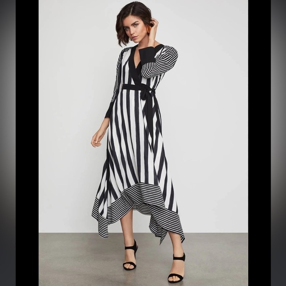 BCBGMAXAZRIA Costa Stripe Faux Wrap Dress M - Picture 13 of 14